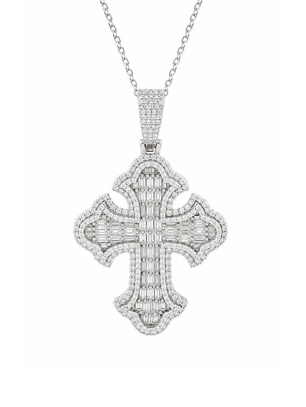 Full Moissanite Cross Pendant Necklace Solid .925 Silver